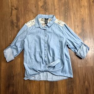Justify Denim Blue Shirt with Lace Detail
